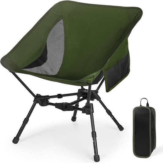 MINGPINHUIUS Portable Camping Chair Backpacking Chair: Ultra Light Height Adjustable Foldable Outdoor Chair Setup in Fast Upgraded Aluminum Frames for Picnic Festival Outside Travel (Military Green)