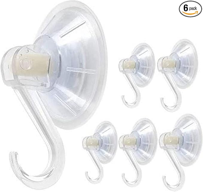 Clear Plastic Suction Cup Hook, oobest 6 Pack Ultra Heavy Duty Hooks Strong Power Lock Hooks Vacuum Traceless Hooks Smooth Waterproof Oil-Proof Wall Shower Kitchen Window Bathroom Holder