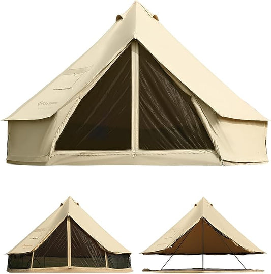 KingCamp Canvas Bell Yurt Tents, 4 Seasons Large Waterproof & Windproof Luxury Glamping Tent w/Stove Jack for Family Outdoor Camping, Hunting, Parties