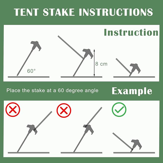 20 Pack Screw in Tent Stakes, 8 Inch Heavy Duty Ground Anchors with Hex Head Drillable Tent Pegs Camping Stakes for Patio, Garden, Canopies, Grassland, Outdoor (Black)
