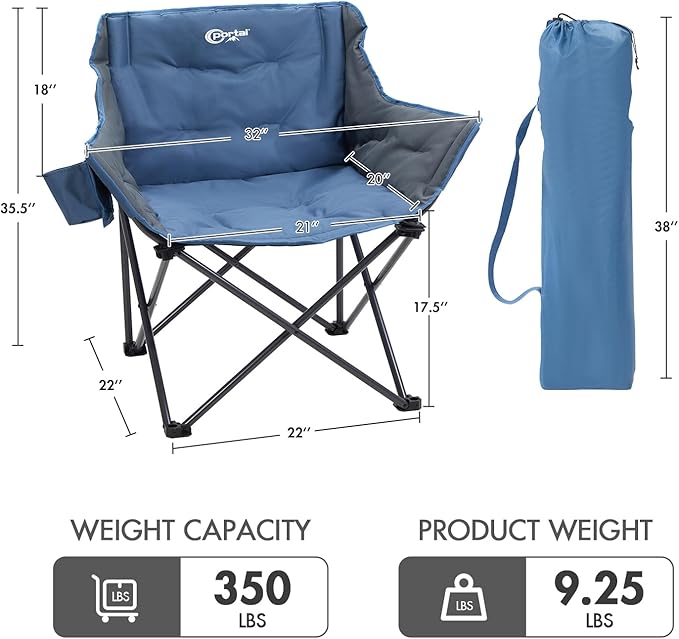 PORTAL 32In Extra Wide Camping Chair for Adults, Oversized Folding Chair with Cup Holder & Carry Bag, Heavy-Duty Outdoor Chair Supports 350 lbs, Portable for Camping, Lawn, Patio