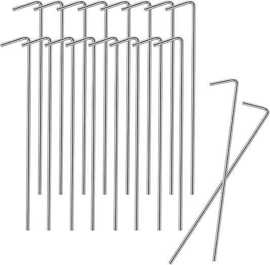 18 Pack 6.5 Inch Metal Tent Stakes Heavy Duty Ground Pegs for Camping, Canopy, Christmas Decorations & Gardening, Outdoor Tent Accessories Camping Essentials