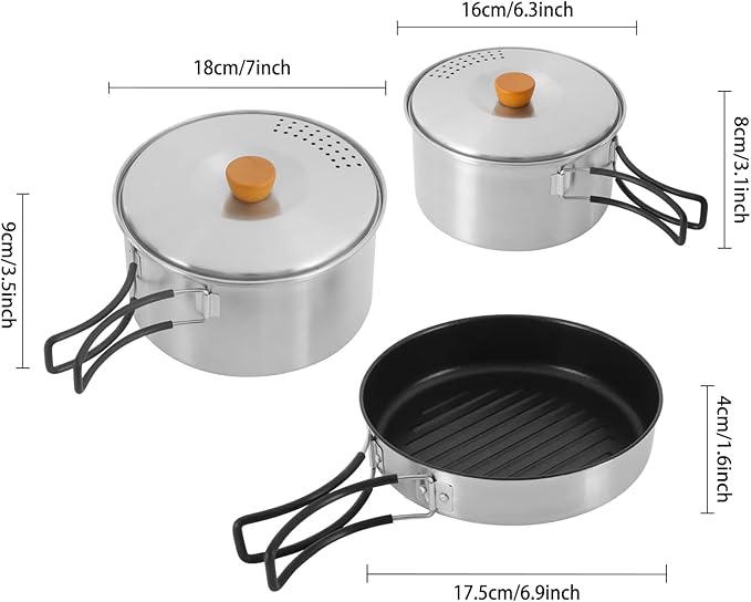 Camping Cookware Set, 304 Stainless Steel Camping Pots and Pans Set Outdoor Cookware Set with Storage Bag Campfire Cooking Equipment for Camping Outdoor Cooking Picnic