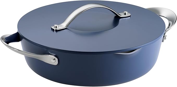 Tramontina Fiora 4.25-Quart Multipurpose Ceramic Non Stick Cooking Pan with Lid, Blue