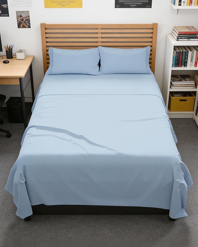 Full XL Bed Sheet - 4 Piece Full XL Bed Sheets Set - Soft, Breathable & Cooling - Hotel Luxury Bedding for Women, Men, Kids, Teens, Boys & Girls - Deep Pockets, Comfy, Fade & Wrinkle Free - Light Blue