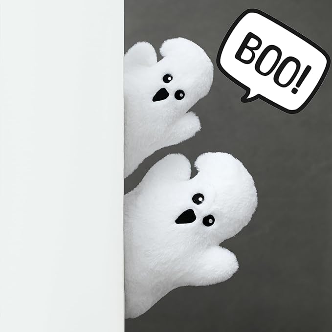 YRXRUS Ghost Pillows, Halloween Ghost Shaped Throw Pillows Set of 2, Boo Pillows Room Decor, 10x13&7x10 Inches Soft Faux Rabbit Fur Cushion