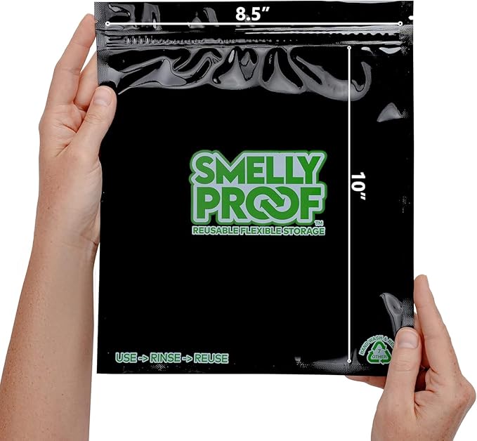 Smelly Proof Reusable Bags Black, 4-MIL Thick HEAVY DUTY, US-Made BPA Free, No PEVA, Non-Silicone, Reusable Food Storage Bags, Reusable Freezer Bags, Quart 8.5" x 10" 50-Pack