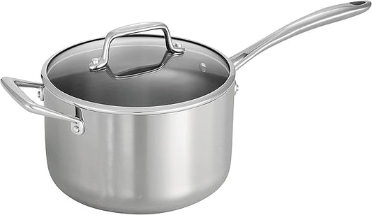 Tramontina Tri-Ply Clad Stainless Steel 4-Quart Sauce Pan with Glass Lid, Induction-Ready, Dishwasher-Safe, NSF-Certified, Made in Brazil