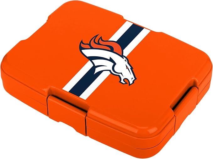 FOCO NFL Unisex-Adult Officially Licensed Team Color Stripe Primary Logo Football Leak Proof 5 Compartment Bento Lunch Box - Denver Broncos