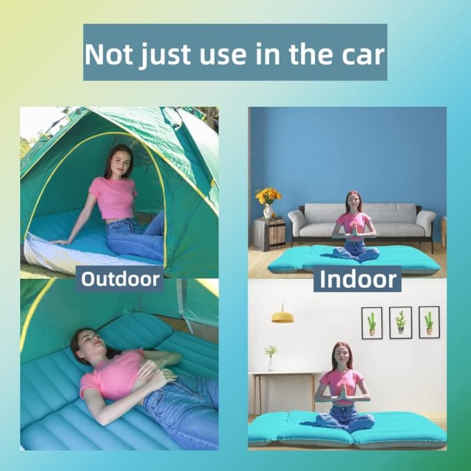 SUV Air Mattress Thickened and Double Side Flocked Travel Outdoor Mattress Back Camping Sleeping Pads for SUV Back Seat 4 Air Bags（Fruit Green and Space Gray）