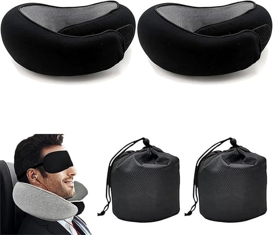 2PC Neck Travel Pillow,Travel Pillow Airplane Memory Foam Airplane Pillow 360 Degree Support Neck Pillow,Compact and Ergonomic Design for Traveling, Airplanes, Offices, Car(2PC Black)