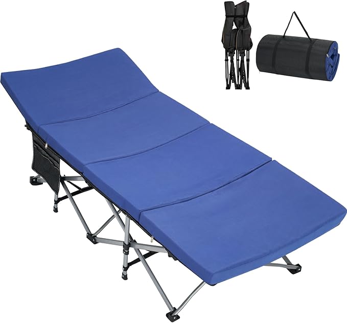 DoCred Oversized XXL Folding Camping Cot with 2” Mattress, Heavy Duty Sleeping Cot for Adults, Portable Adults Outdoor Bed with Carry Bag, Travel Camp Cots