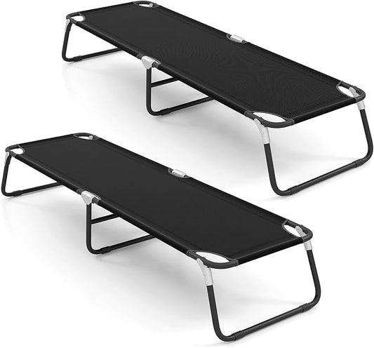 GYMAX Folding Camping Cot 2 Pack, Portable Ultralight Compact Sleeping Cot Bed for Adults with Oxford Fabric, for Outdoor Travel Backpacking Hiking Patio Home Office, 330LBS (2, Black)