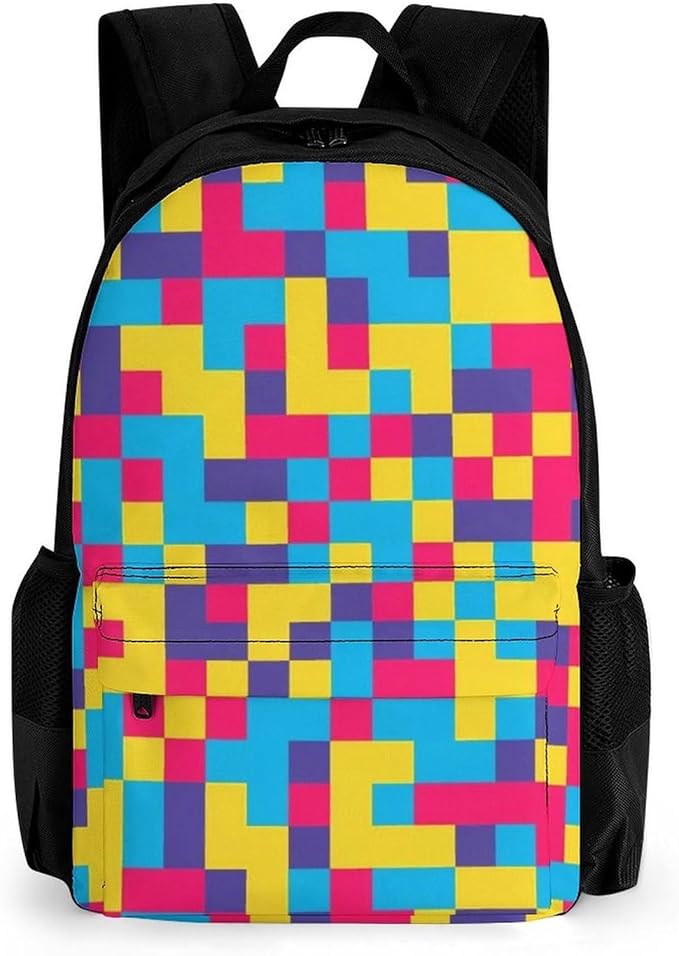 Supdreamc Polyester Daypack Backpack for Trekking Picnic Walking Cycling, Large Capacity Anti-Theft Multipurpose Shoulder Bag, Colorful Checkered Grid Casual Daypack