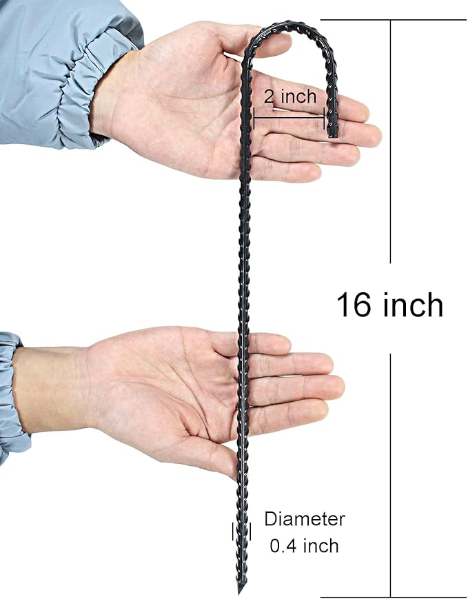 16 Inch J Hook Rebar Stakes Heavy Duty Metal Stakes for Ground Barrel Soil Tent Swing Set Fence Stakes Steel Anchors Anti-Rust Landscape Fabric Stakes (30)