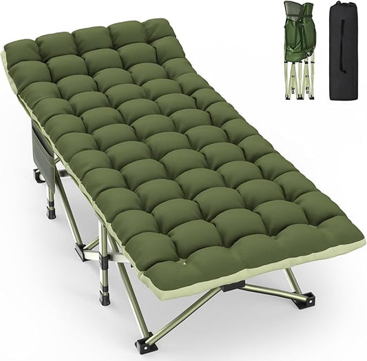 ZENPETIO Oversized XXL Folding Camping Cot, Heavy Duty Sleeping Cot for Adults with Mattress and Pillow, Portable Cot Bed with Carry Bag for Outdoor Camp Travel Home Guest Office, Green