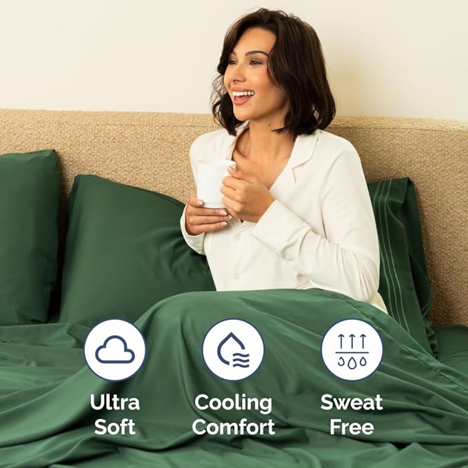 Full XL Bed Sheet - 4 Piece Full XL Bed Sheets Set - Soft, Breathable & Cooling - Hotel Luxury Bedding for Women, Men, Kids, Teens, Boys & Girls - Deep Pockets, Fade and Wrinkle Free - Emerald Green