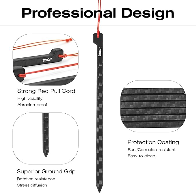 Ultralight Tent Stakes, 4.72 Inch Carbon Fiber Tent Pegs, Lightweight Tent Stakes Backpacking Gear for Camping Hiking (6 Pack)