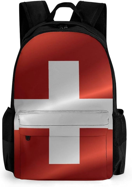 Men Women Polyester Flag Of Switzerland Backpack Large Capacity Bookbag With Smooth Zippers for Climbing Picnic Bicycle