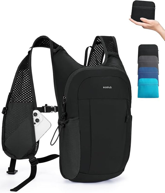 ECOHUB 15L Lightweight Packable Hiking Backpack for Travel, Small Daypack with Chest Strap & Phone Pocket, Water Resistant Foldable Backpack for Men Women