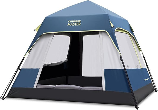 OutdoorMaster Updated Camping Tents, 4/6 Person Camping Tent with Blackout Shelter Technology, Easy Setup in 60 Seconds, Weatherproof Pop Up Tent with Top Rainfly, Instant Cabin Tent