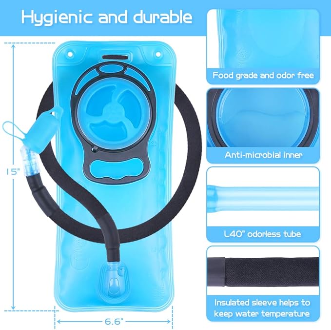 2L Hydration Bladder, Water Bladder for Hiking Backpack 2 Liter Water Storage Bag with Insulated Tube, Hydration Back Pack Replacement for Outdoor Camping Running Cycling