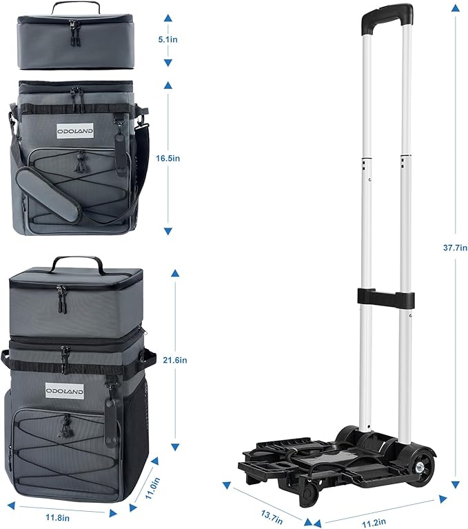 Odoland 48/72 Cans Soft Cooler with Wheels and Handle Collapsible Ice Chest Rolling Coolers on Wheels for Beach Camping Travel and Picnic