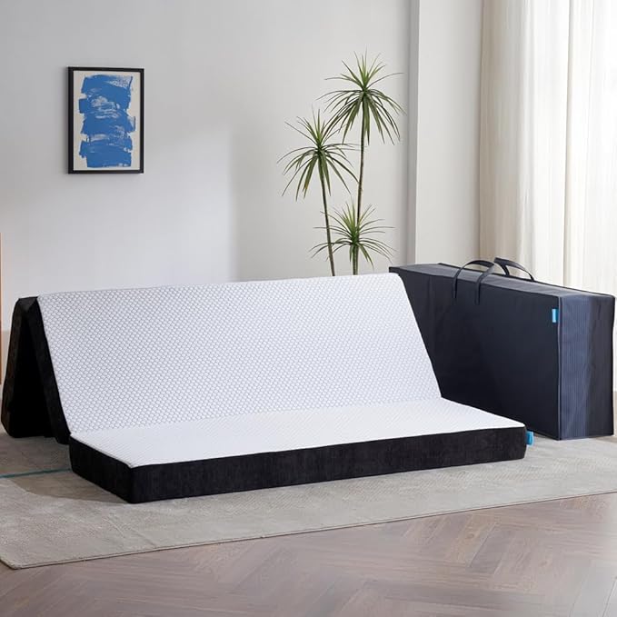 Odorless Foldable Mattress King Size 80" x 76" x 6", 6 Inch Folding Foam Mattress with Storage Bag, Fiberglass Free Trifold Memory Foam Mattress for RV, Guest Bed