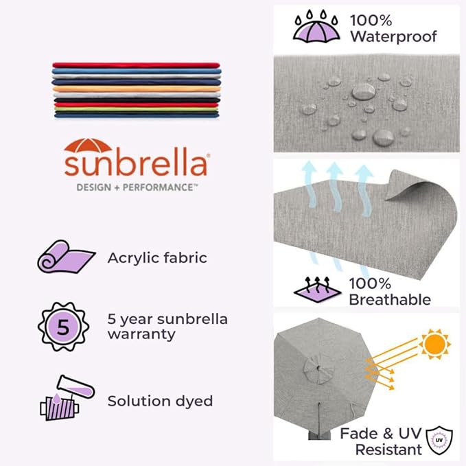 Midtown Umbrellas 10 Ft Outdoor Cantilever Patio Umbrella w/Sunbrella Cast Slate Fabric - 360° Rotate Offset Patio Umbrella, Deck Patio Umbrella, Backyard Umbrella & Garden Umbrella - Silver Frame