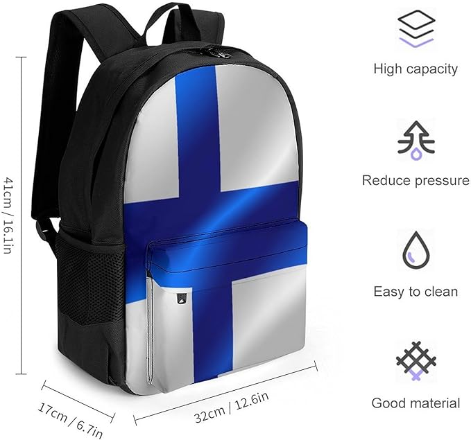 Rucksack Anti-Theft Multipurpose Big Capacity Carry On Bag, Flag Of Finland Traveling Camping Backpack With Side Pockets