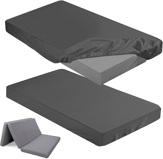 Breling Fitted Sheet (Sheet Only) Compatible with Milliard Trifold Mattress Folding Mattress Fitted Microfiber Bedclothes for Camp Bunk Rvs Bed(Dark Gray,2 Pcs,Twin,4'')