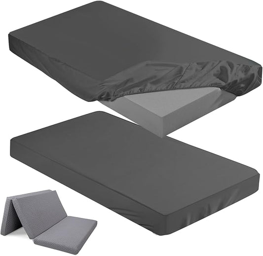 Breling Fitted Sheet (Sheet Only) Compatible with Milliard Trifold Mattress Folding Mattress Fitted Microfiber Bedclothes for Camp Bunk Rvs Bed(Dark Gray,2 Pcs,Twin,4'')