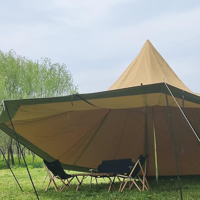 Outdoor Teepee Tent for 8 People, Waterproof 4 Seasons Family Pyramid Tent Camping Backpacking Hiking Mountaineering Easy Set Up - 600 * 600 * 350CM, Canvas