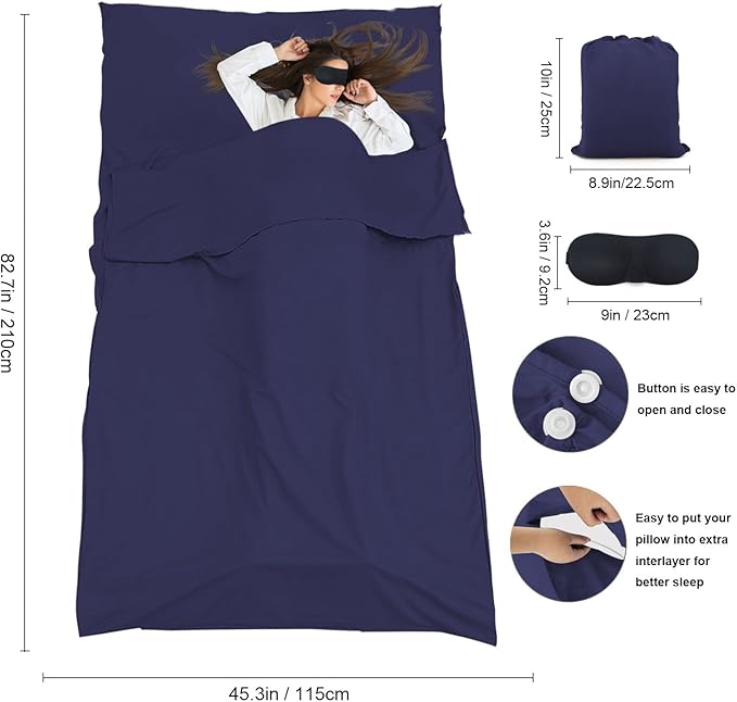 Sleeping Bag Liner,Travel Sheet & Adult Sleep Sack, Camping Sheets Travel Sleep Sack for Backpacking,Hotels & Hostels -Lightweight Single &Double Travel Sheet Camping Sheets