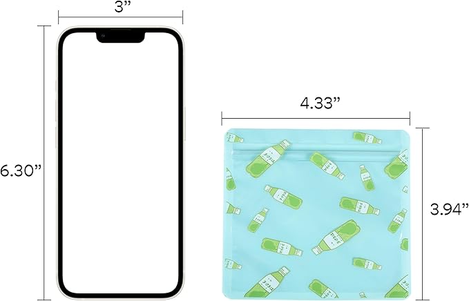 QQ Studio 100 PCS Clear Print Poly Plastic Color Empty Hangover Starter Kit with Resealable Zipper Seal Lock (Pear Drink, 4.33 inch x 3.94 inch)