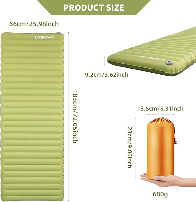 Ultralight Inflatable Sleeping Pad with 5.8 R-Value for Camping and Backpacking, 72x26 inches, 3.62-inch Thickness, Waterproof & Easy Inflation, Lightweight Sleeping Pad for Cold Weather Adventures