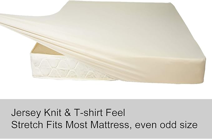 Soft Stretch Twin Fitted Sheet Only - Jersey Knit & Cozy T-Shirt Like, 4-Way Stretchy Snug Fit & Wrinkle Free, No More Slipping Mattress Sheets - Creamy Beige, Twin
