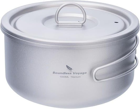 Boundless Voyage Titanium Pot Multifunctional Cooker Ultralight Camping Pot with Handle & Lid Outdoor Open Fire Cookware for Backpacking, Hiking, Bushcraft Cooking Ti2041C