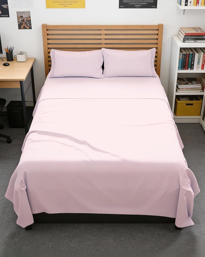 Full XL Bed Sheet Set - 4 Piece Extra Long Extended Full XL Sheets - Ultra Soft, Breathable & Cooling - Fits 8" to 16" Mattress with Deep Pockets - 54" x 80" - Wrinkle & Fade Resistant - Lavender Pink