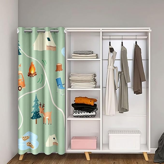 Erosebridal Happy Camping Doorway Curtains Privacy - Cute Animal Deer Plants Blackout Curtain Rustic RV Camper Campfire Closet Door Curtain Outdoor Adventure Theme Room Divider Drape 52" W x 80" L
