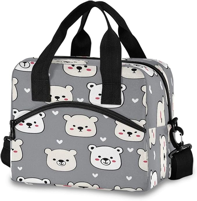 ALAZA Cartoon Bear Love Pattern Lunch Box for Men Women Adults Insulated Lunch Bag Cooler Bag with Adjustable Shoulder Strap for Work Picnic Travel