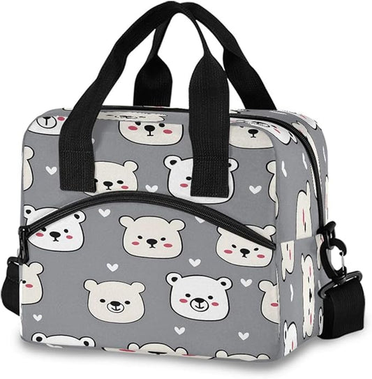 ALAZA Cartoon Bear Love Pattern Lunch Box for Men Women Adults Insulated Lunch Bag Cooler Bag with Adjustable Shoulder Strap for Work Picnic Travel