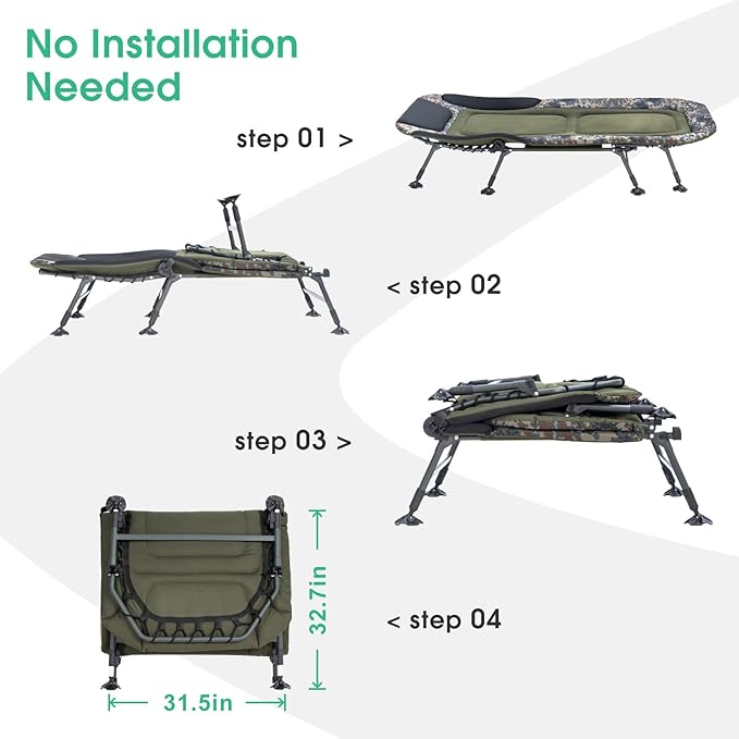 XXL Camping Cot for Adults 330Lbs with Carry Bag, Heavy Duty Folding Bed with Soft Padded Cushion, Portable Camp Bed for Hunting, 180° Adjustable Reclining Outdoor Lounger, Camouflage