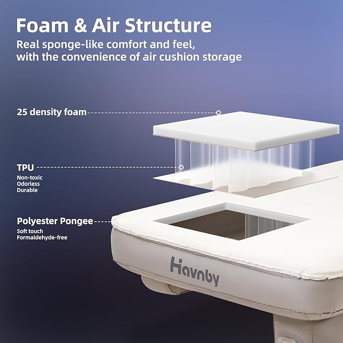 Truck Cabin Mattress, Inflatable TPU Air Foam CozyPad for Back Seat, Camping Bed with Rechargeable Built-in Pump, Portable Sleeping Mattress for Nissan Pickup Trucks
