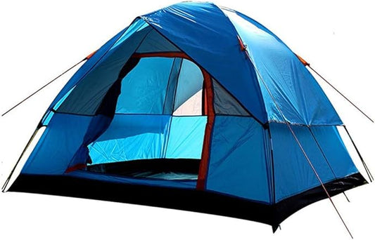 GeRRiT Camping Tent with Snow Skirt Large 3-4 Person Waterproof Family Tent 4-Season Double Layer Dome Tent,Blue