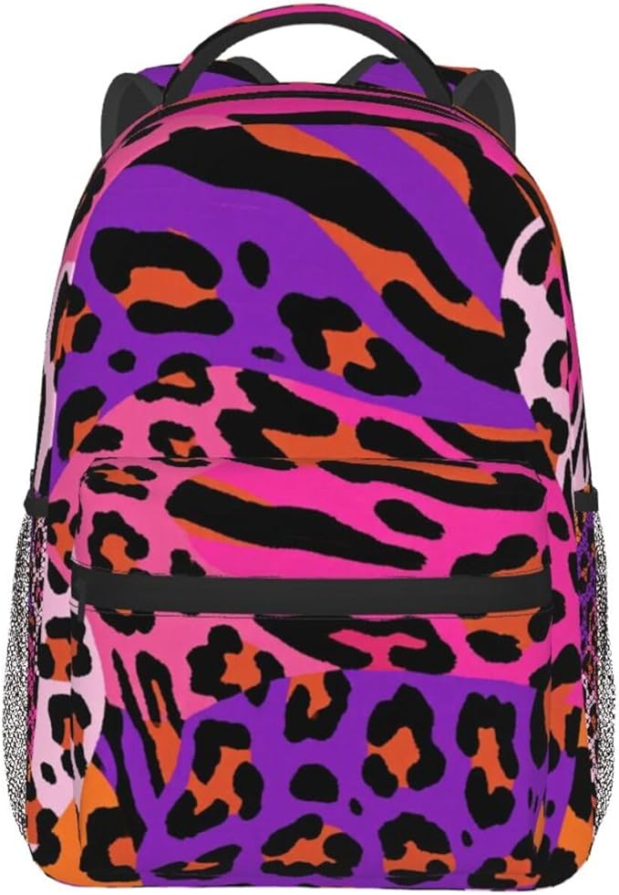 Polyester Daypack for Camping Travel Walking Cycling, Big Capacity Anti-Theft Multipurpose Bookbag, Cheetah Leopard Print Floral Color Camping Outdoor Backpack