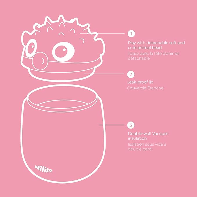 Zoofiesta Insulated Stainless Steel Food Container 20.2oz – Leakproof & Portable –Keeps Food Hot 12hours Cold for 24Hours – Perfect for Kids, School, Work & Travel (Pufferfish)
