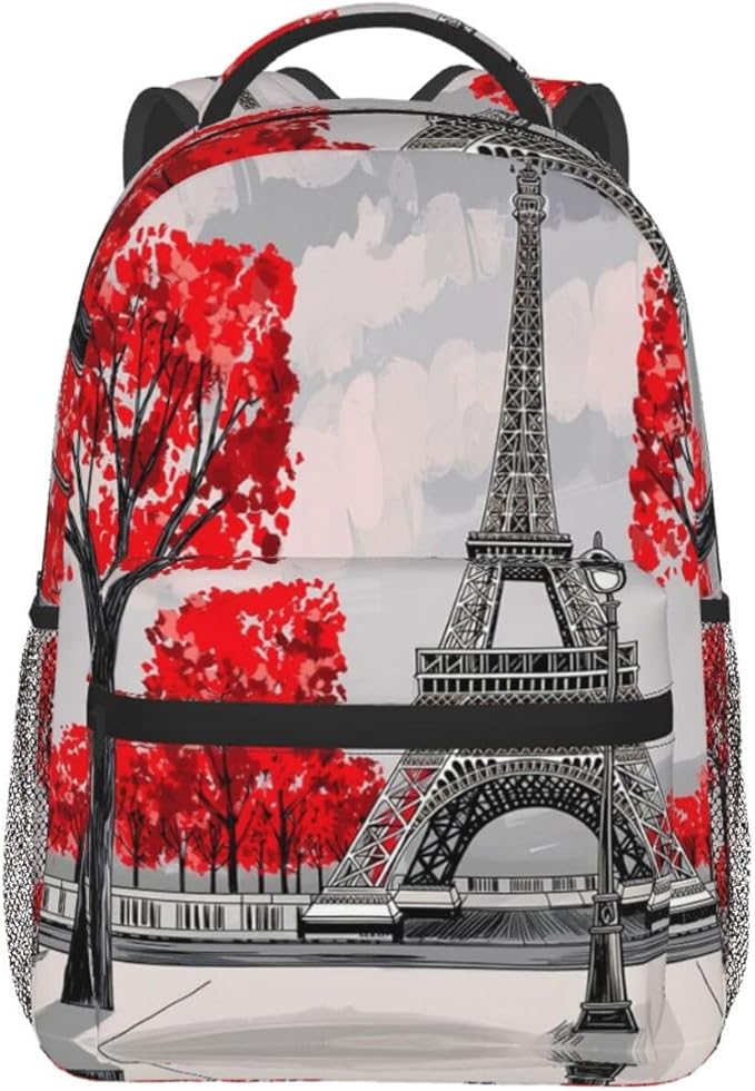 Rucksack Multipurpose Anti-Theft Big Capacity Shoulder Bag, Paris European City Landscape France Eiffel Tower Oil Art Travel Hiking Camping Rucksack With Side Pockets