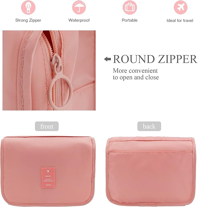 Trawila Travel Hanging Toiletry Bag Cosmetic Bag Makeup Organizers for Men & Women with Sturdy Hook (Pink)