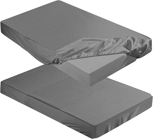 Breling Fitted Sheet (Sheet Only) Compatible with Milliard Trifold Mattress Folding Mattress Fitted Microfiber Bedclothes for Camp Bunk Rvs Bed(Dark Gray,2 Pcs,Queen,4'')